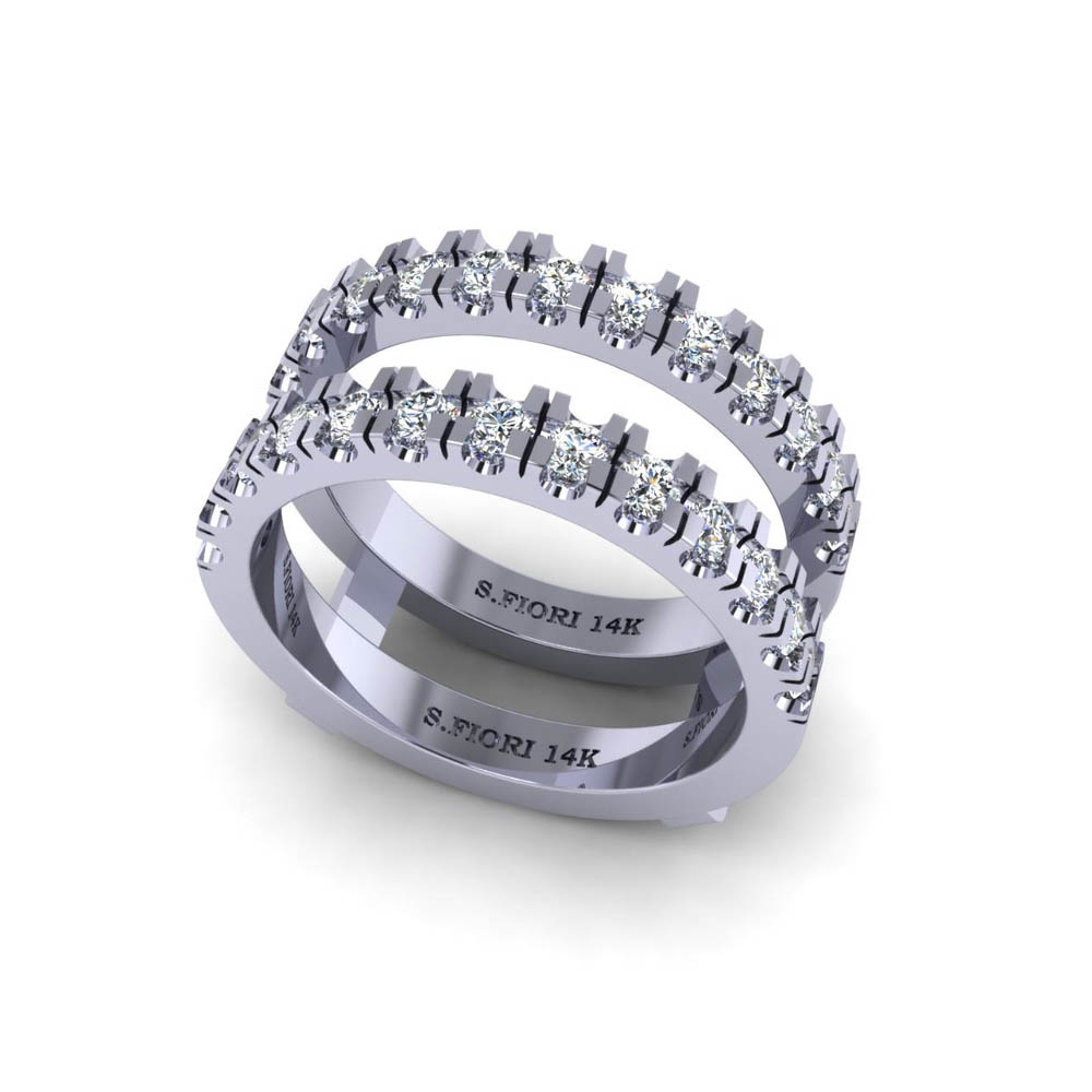 14K White Gold SF Signature Victoria Round Brilliant Cut Guard Ring 0.90CTW