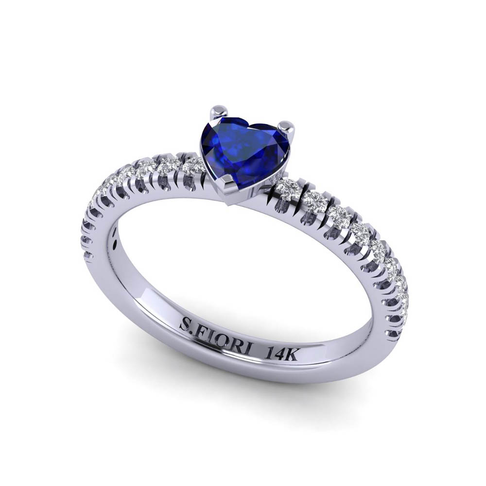 14K White Gold Blue Sapphire Heart Cut Rings 0.87CTW