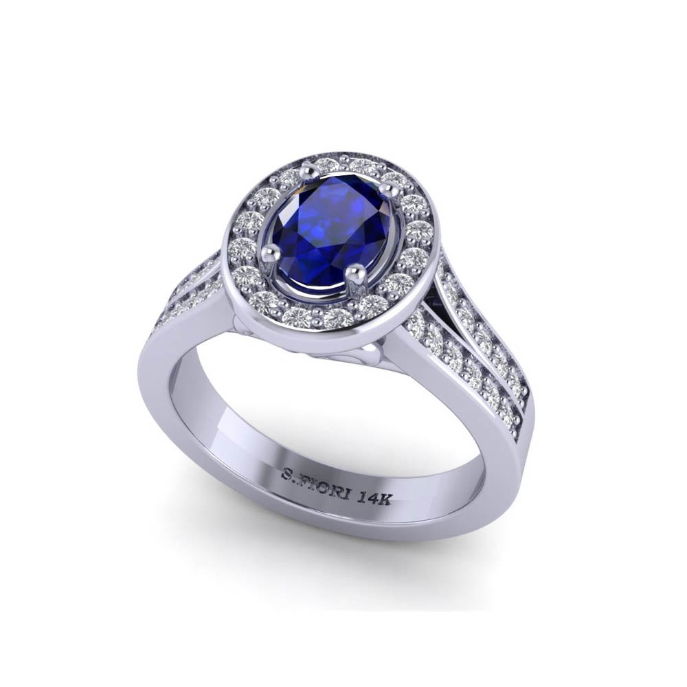 14K White Gold Blue Sapphire Oval Cut Ring 1.38CTW