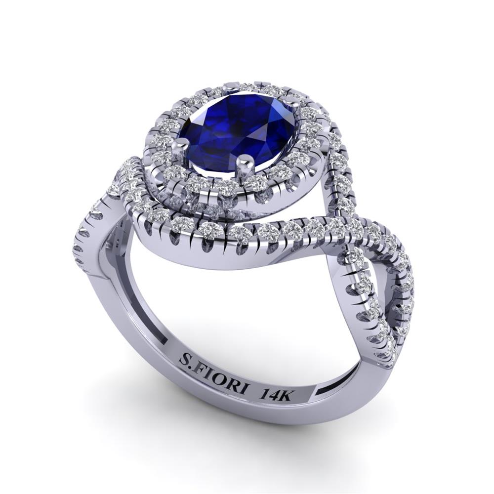 14K White Gold Blue Sapphire Oval Cut Ring 2.11CTW
