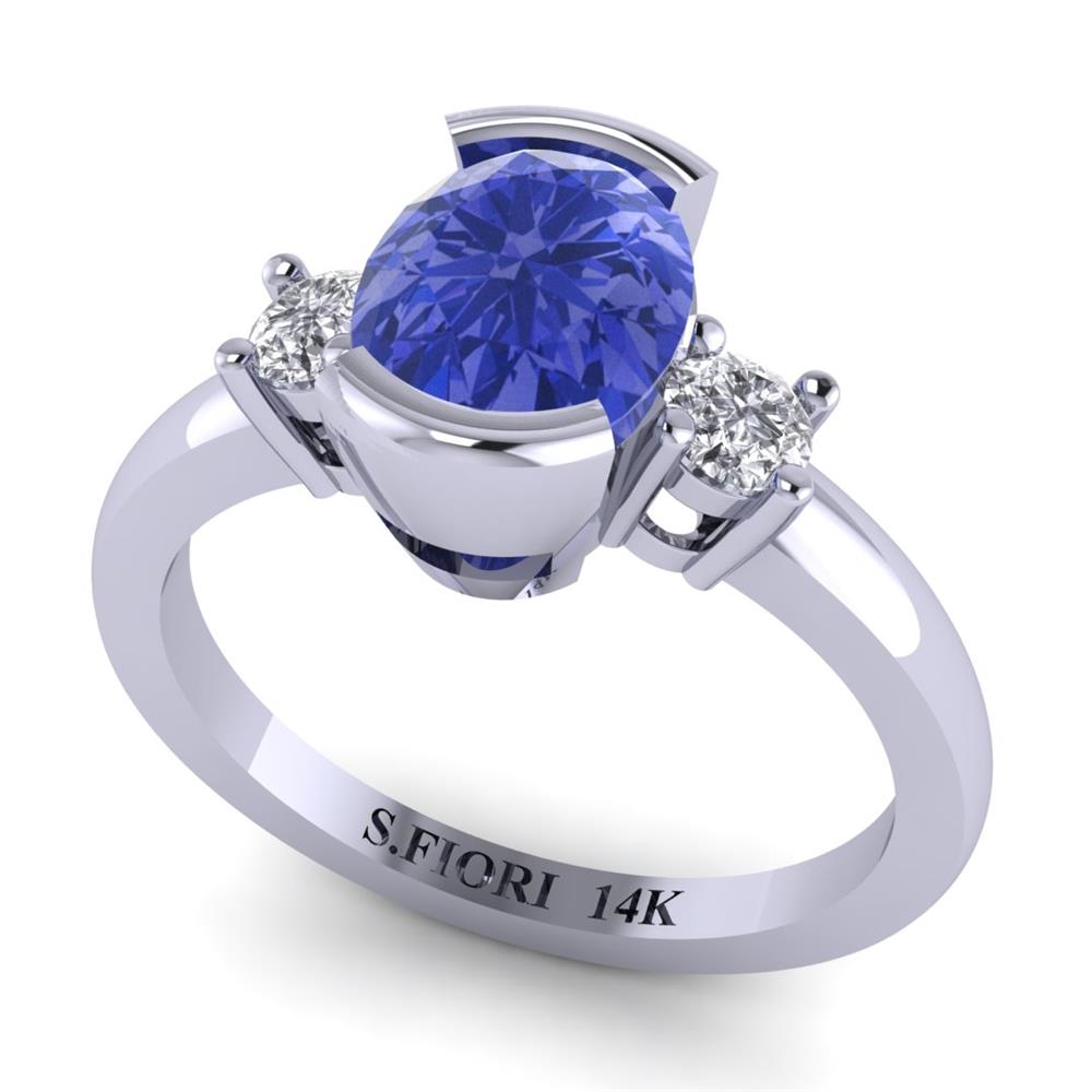 14K White Gold Tanzanite Oval Cut Ring 1.70CTW