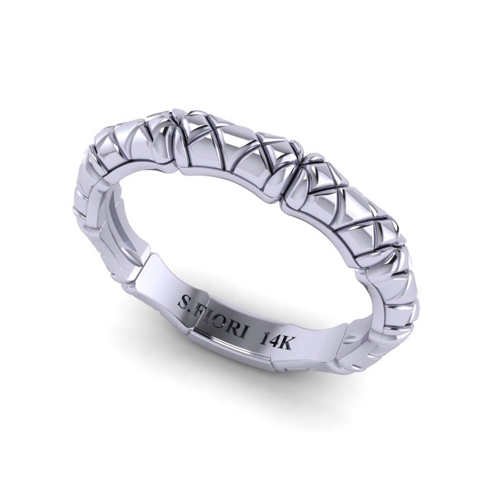 14K White Gold SF Signature Victoria Collection Bamboo Pattern Band