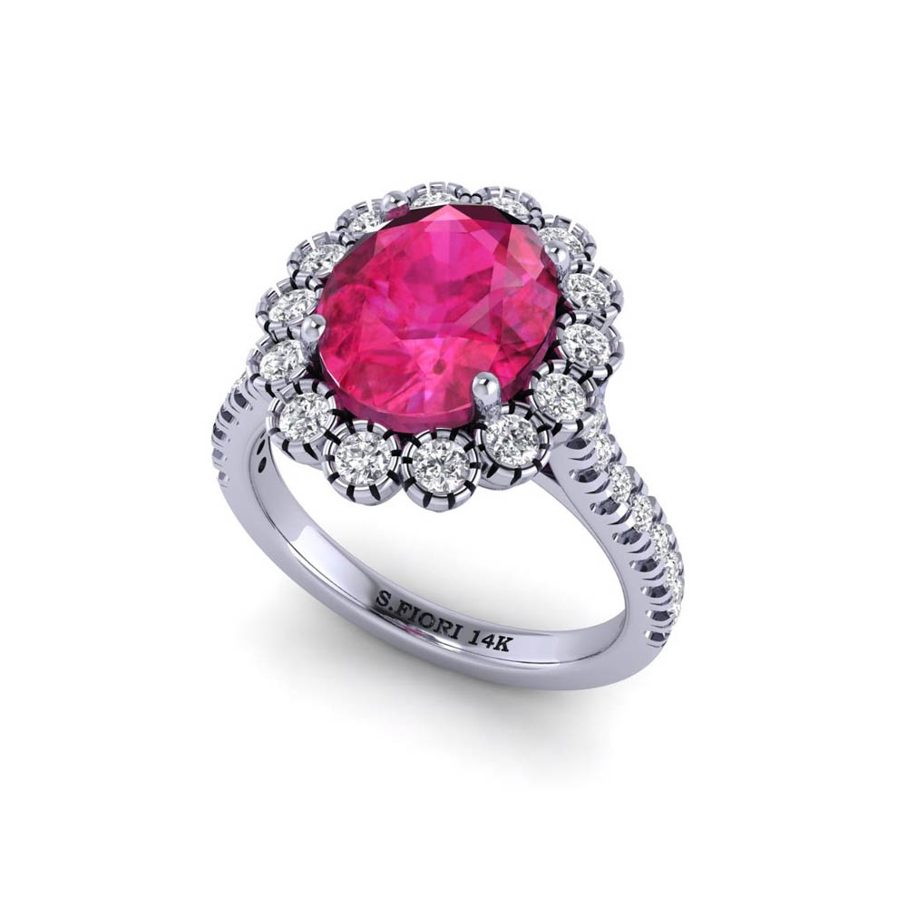 14K White Gold Pink Sapphire Oval Cut Ring 4.08CTW