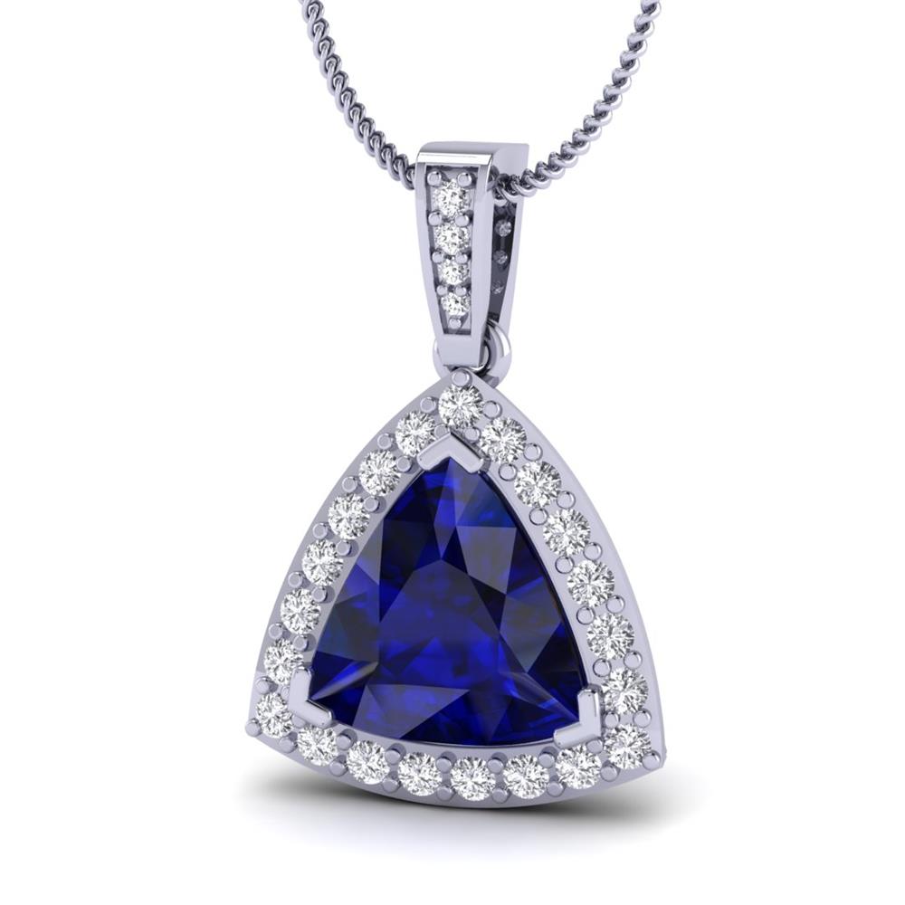 14K White Gold Blue Sapphire, Trilliant Cut Pendant 3.21CTW