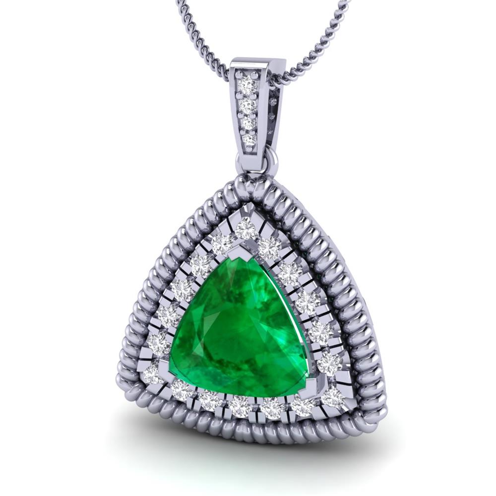 14K White Gold Emerald Trilliant Cut Pendant 3.66CTW