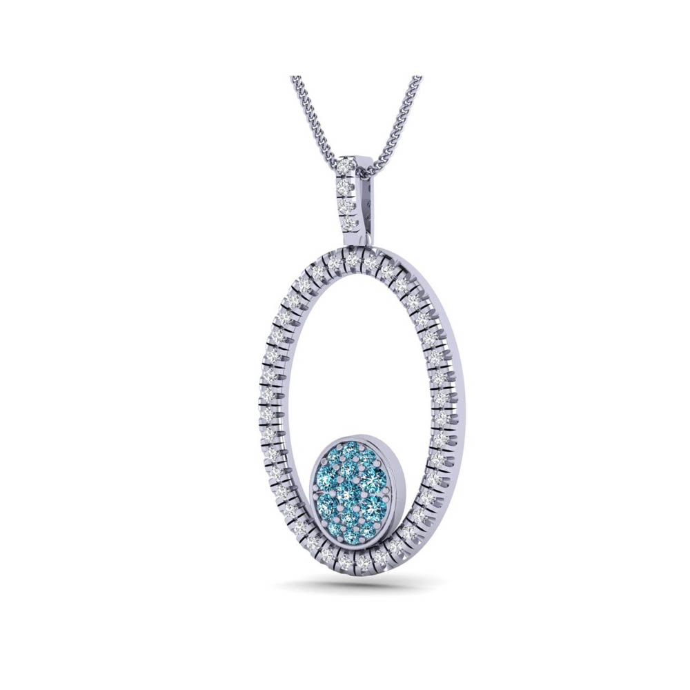 14K White Gold Blue Natural Diamond Round Cut Pendant 0.51CTW