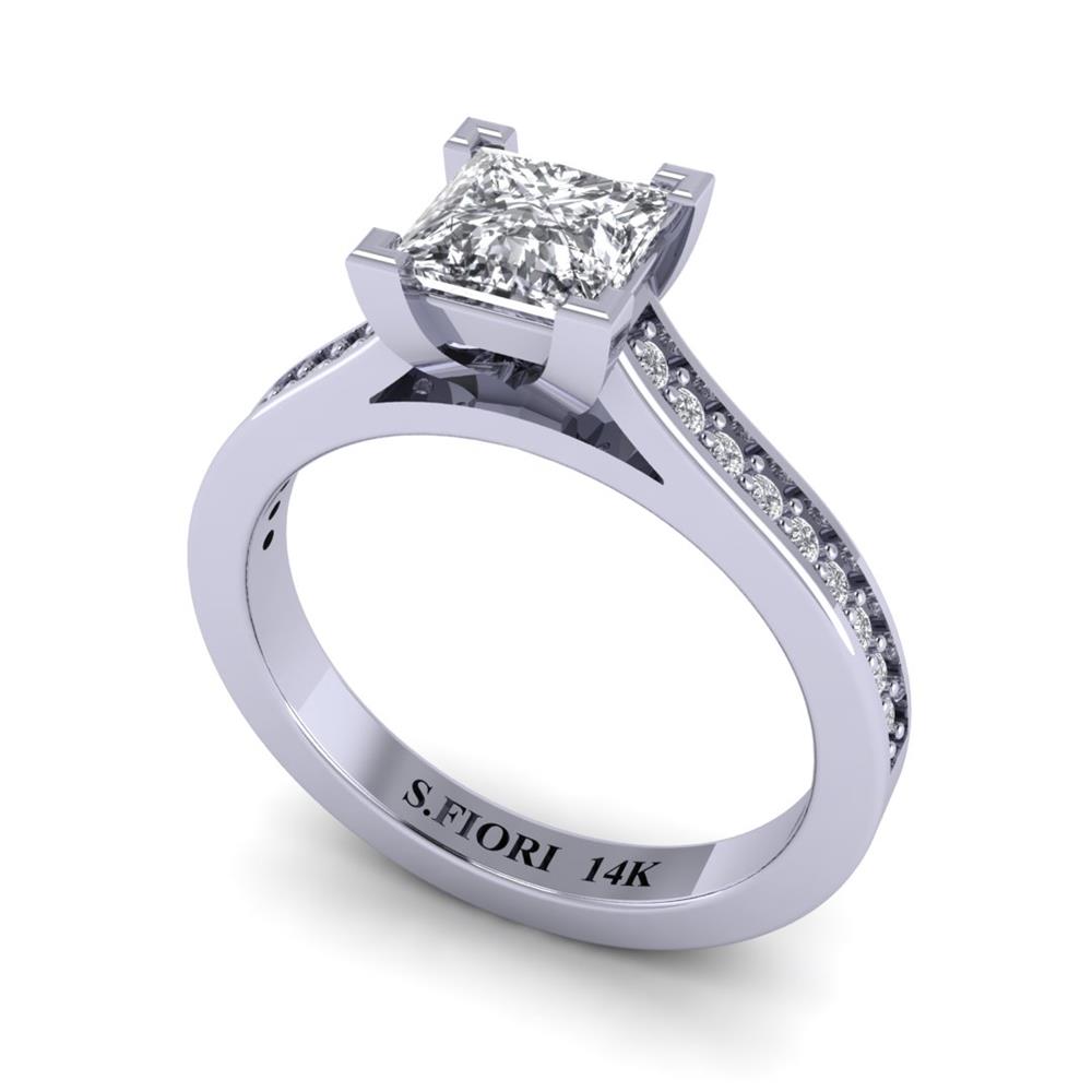 14K White Gold White Natural Diamond Princess Cut Bridal Collection Ring 0.14CTW