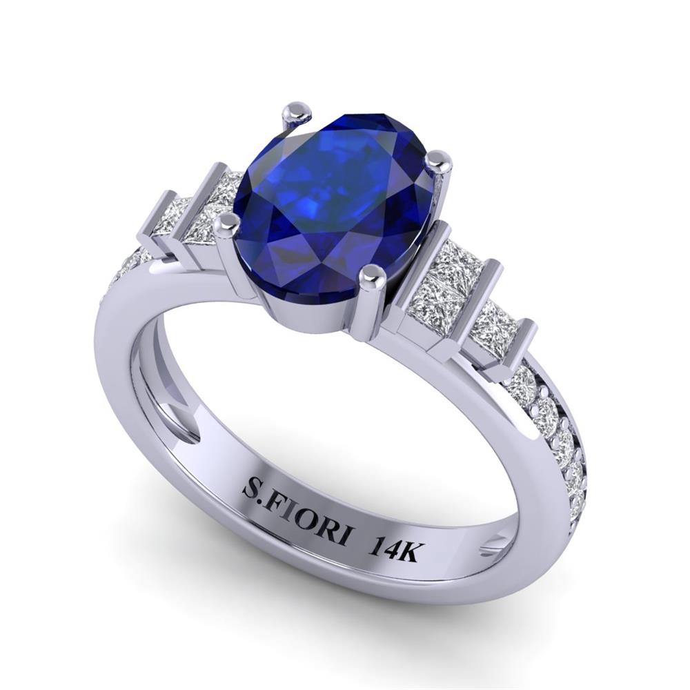 14K White Gold Blue Sapphire, Oval cut, Ring 2.59