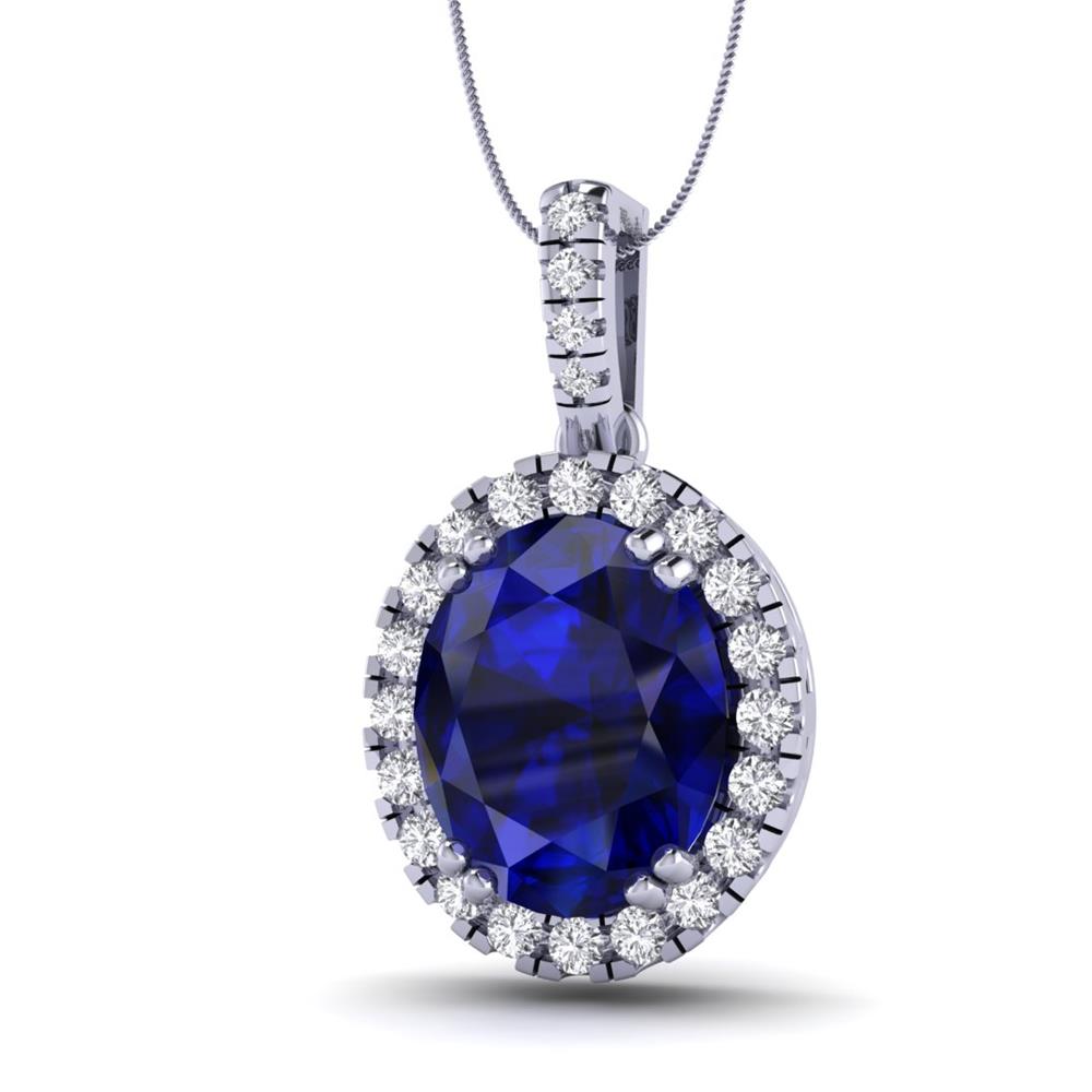 14K White Gold Blue Sapphire, Oval cut, Pendant 4.60