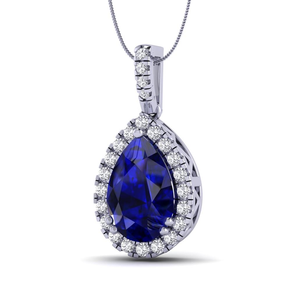 14K White Gold Blue Sapphire, Pear cut, Pendant 3.55