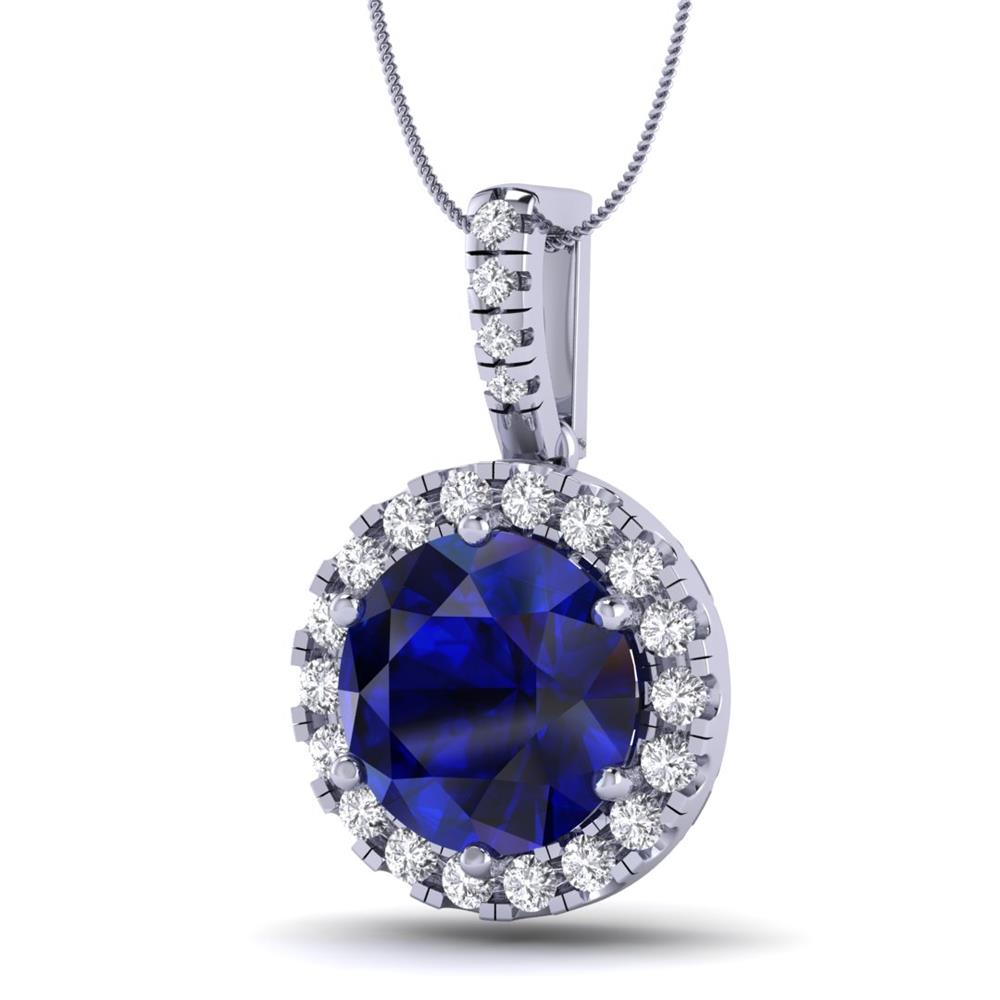14K White Gold Blue Sapphire, Round cut, Pendant 4.32CTW