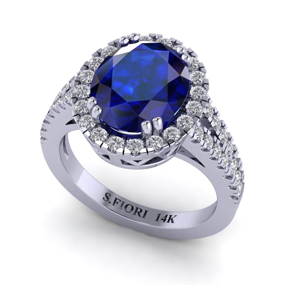 14K White Gold Blue Sapphire, Oval cut, Ring 4.82