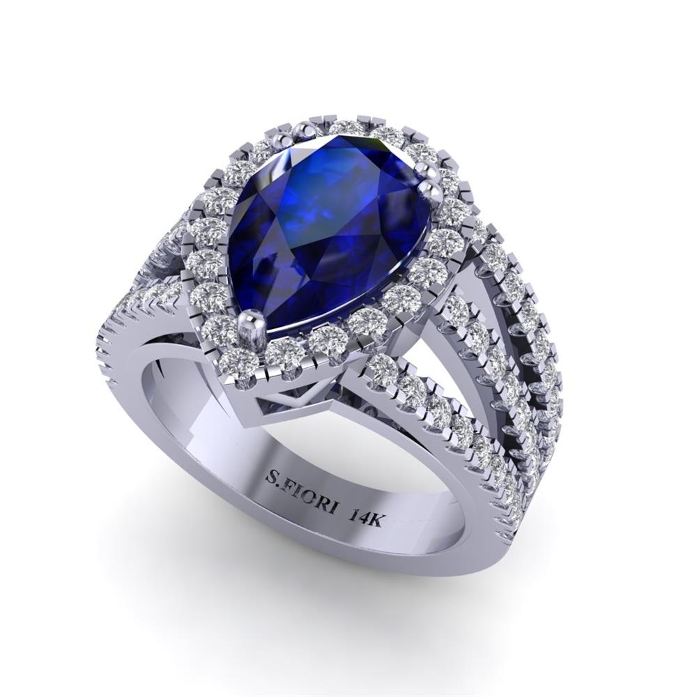 14K White Gold Blue Sapphire, Pear cut, Ring 4.05