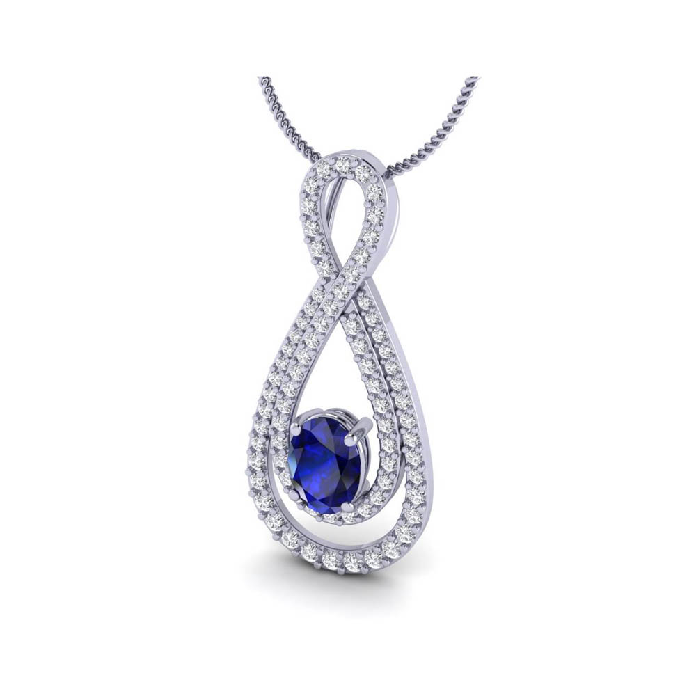 14K White Gold Blue Sapphire Oval Cut Pendant 2.36CTW