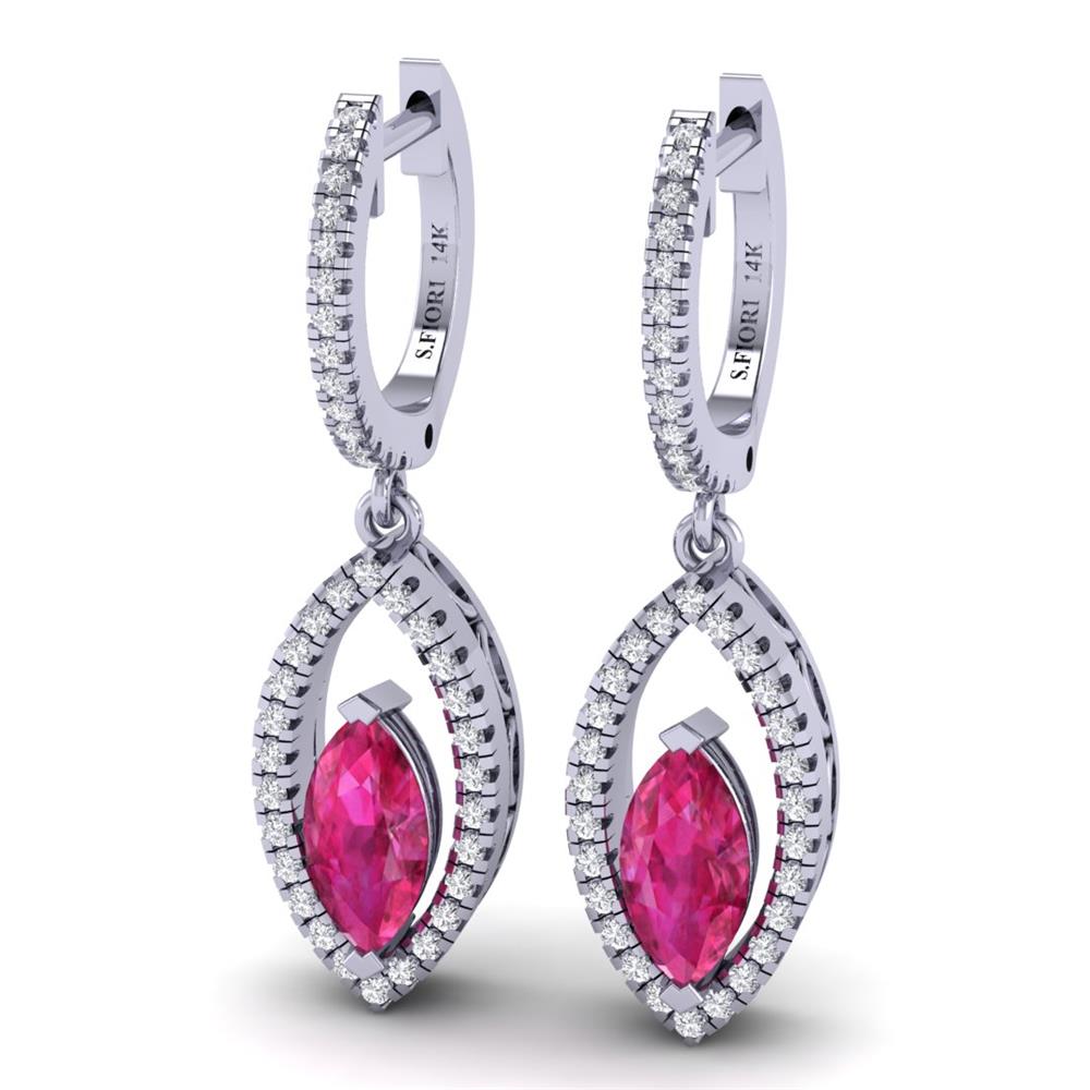 14K White Gold Pink Sapphire, Marquise cut, Earrings 1.90CTW