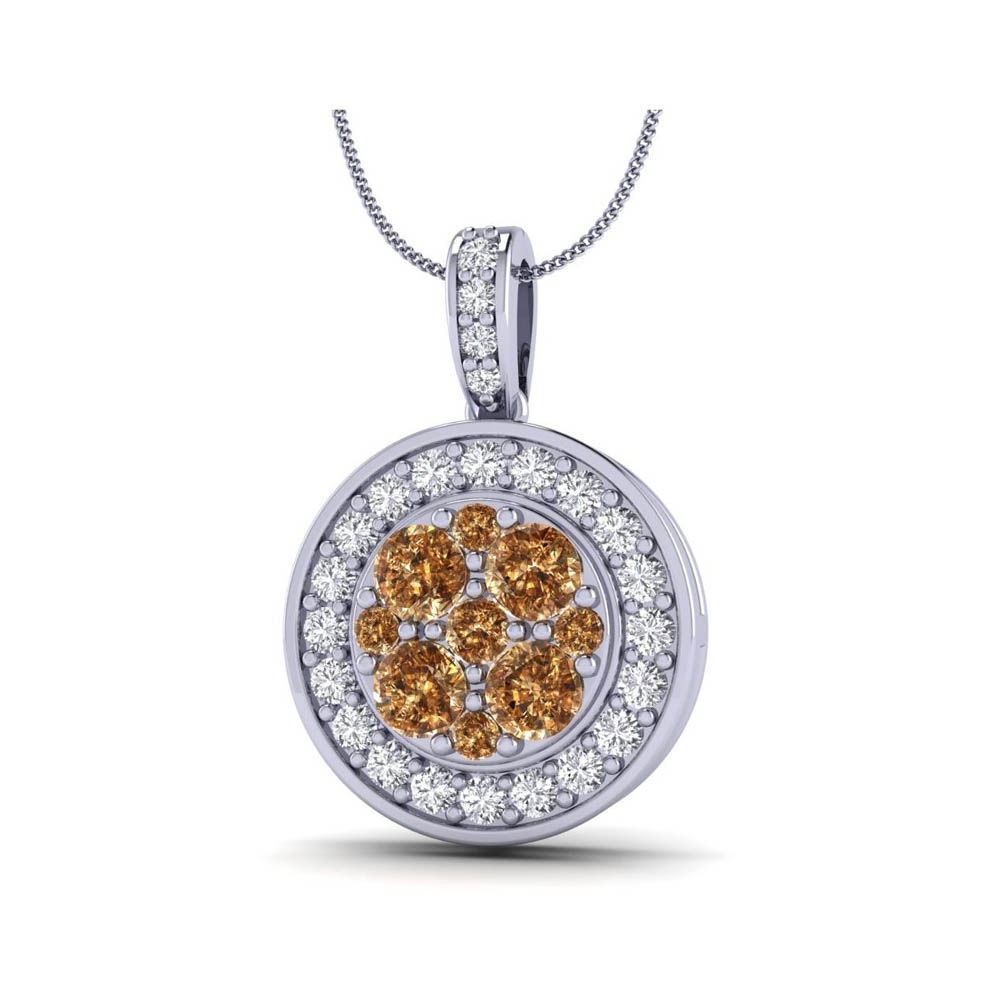 14K White Gold Cognac Natural Diamond Round Cut Pendants 0.48CTW
