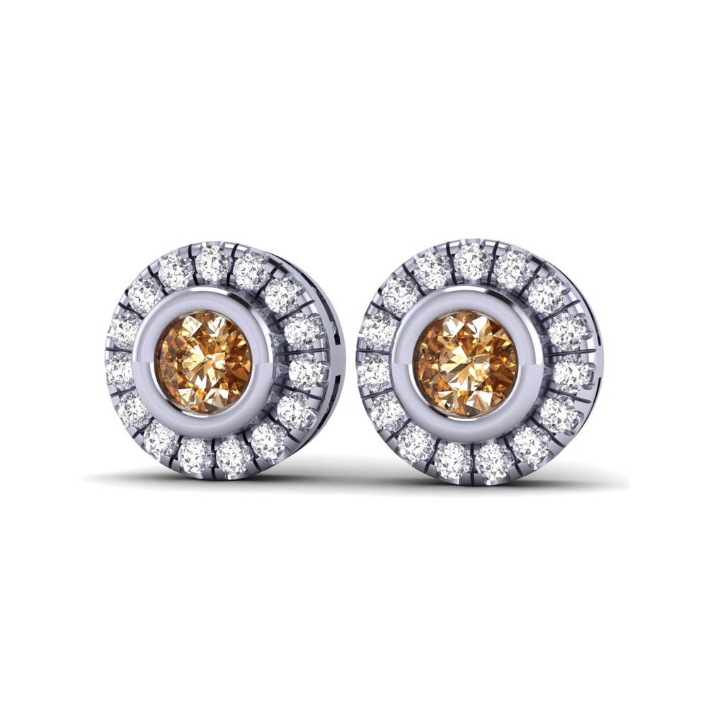 14K White Gold Cognac Natural Diamond Round Cut Earrings 0.86CTW