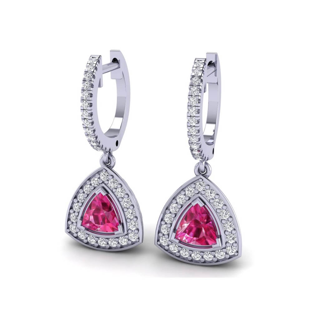 14K White Gold Pink Sapphire Trilliant Cut Earrings 1.41CTW