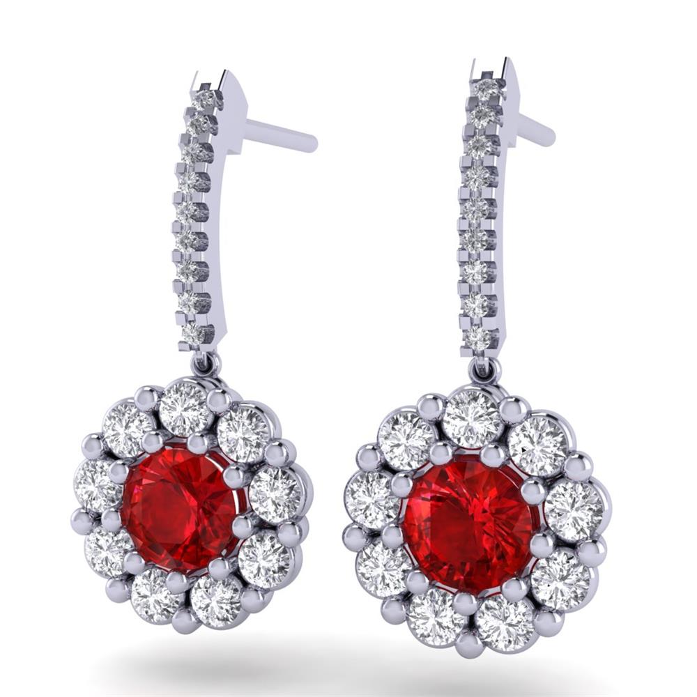 14K White Gold Ruby SF Signature Penelope Collection Round brilliant Cut Earrings 2.35CTW