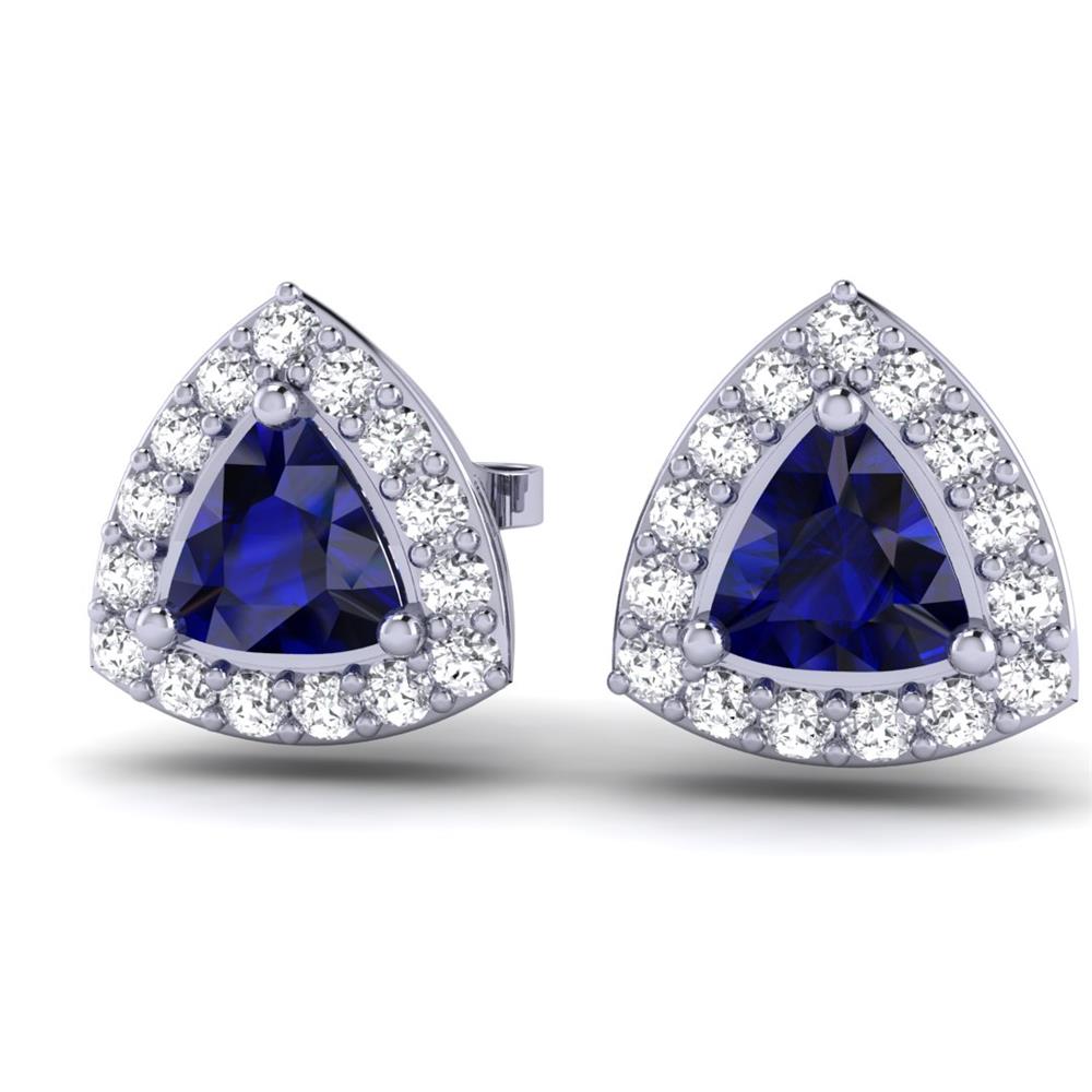14K White Gold Blue Sapphire, Trilliant cut, Earrings 2.52