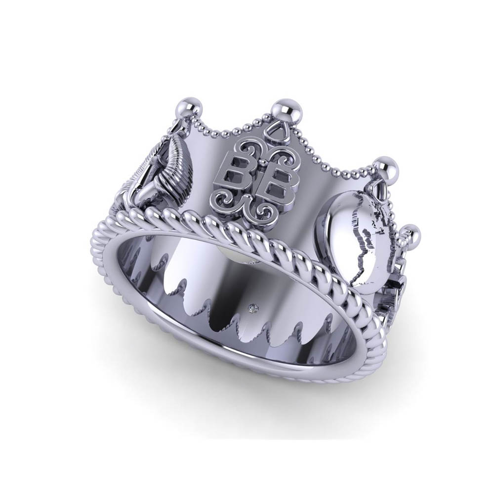 14K White Gold oG Collection Round Cut Crown Ring 0.09CTW