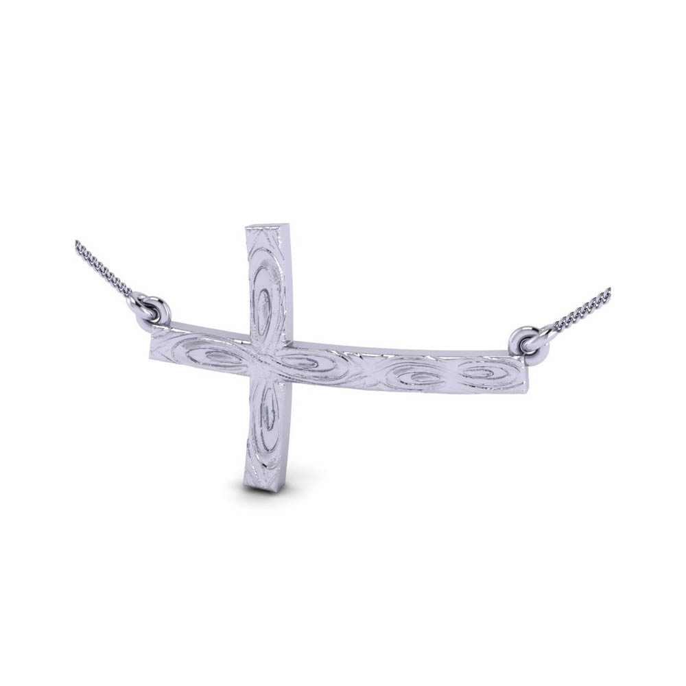 14K White Gold oG Collection sideways Worship Cross Pendant